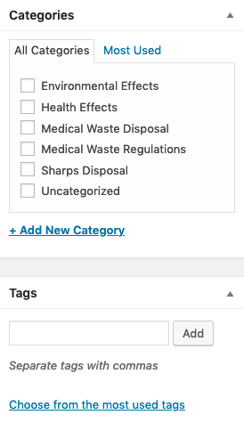 Selecting categories and tags for WordPress blog post