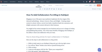 Step 1 add collaborators to hubspot blog