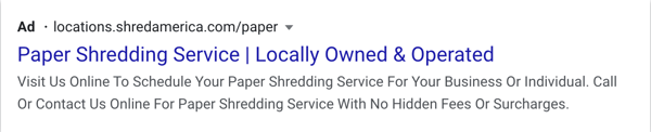 Standard Google Ads Text Ad Example